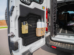 Lower door panel of Transit Rear Door Molle Panels installed with accessories attached
