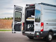 Transit Rear Door Molle Panels installed in Transit 148" camper van