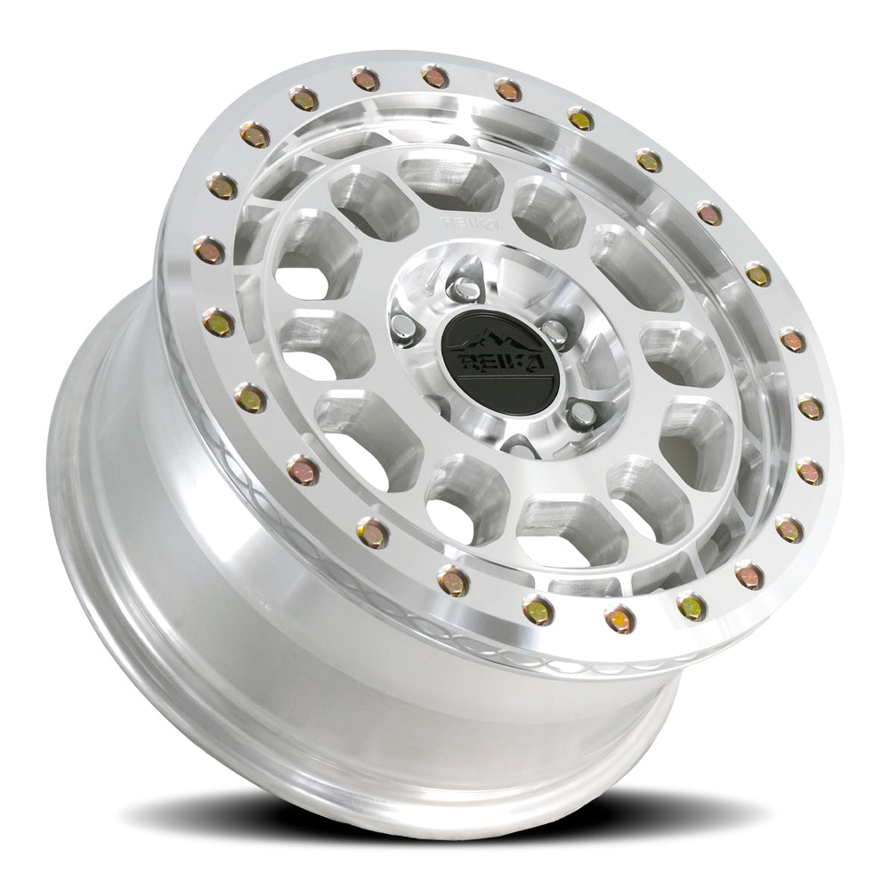 Reika R35 Rambler Beadlock wheel in Machined – lay-down view