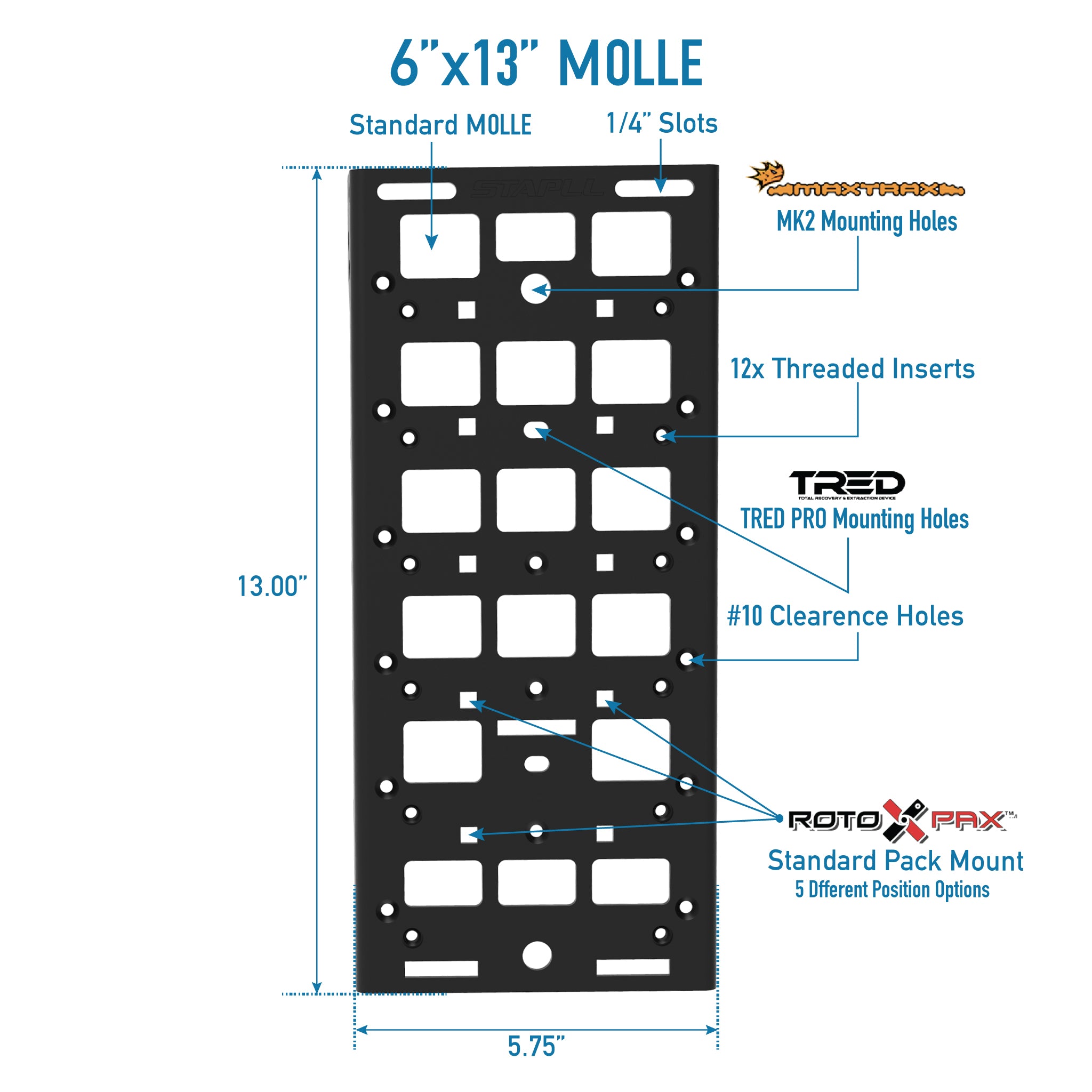 6" x 13" Fender Rack by STAPLL | MOLLE Mount Bracket for Truck Bed Accessories
