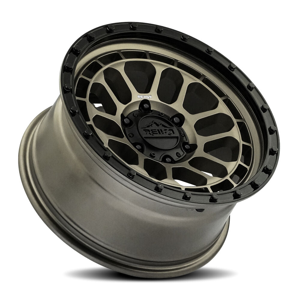 Reika R35 Rambler wheel in Satin Bronze / Satin Black Ring – lay-down view