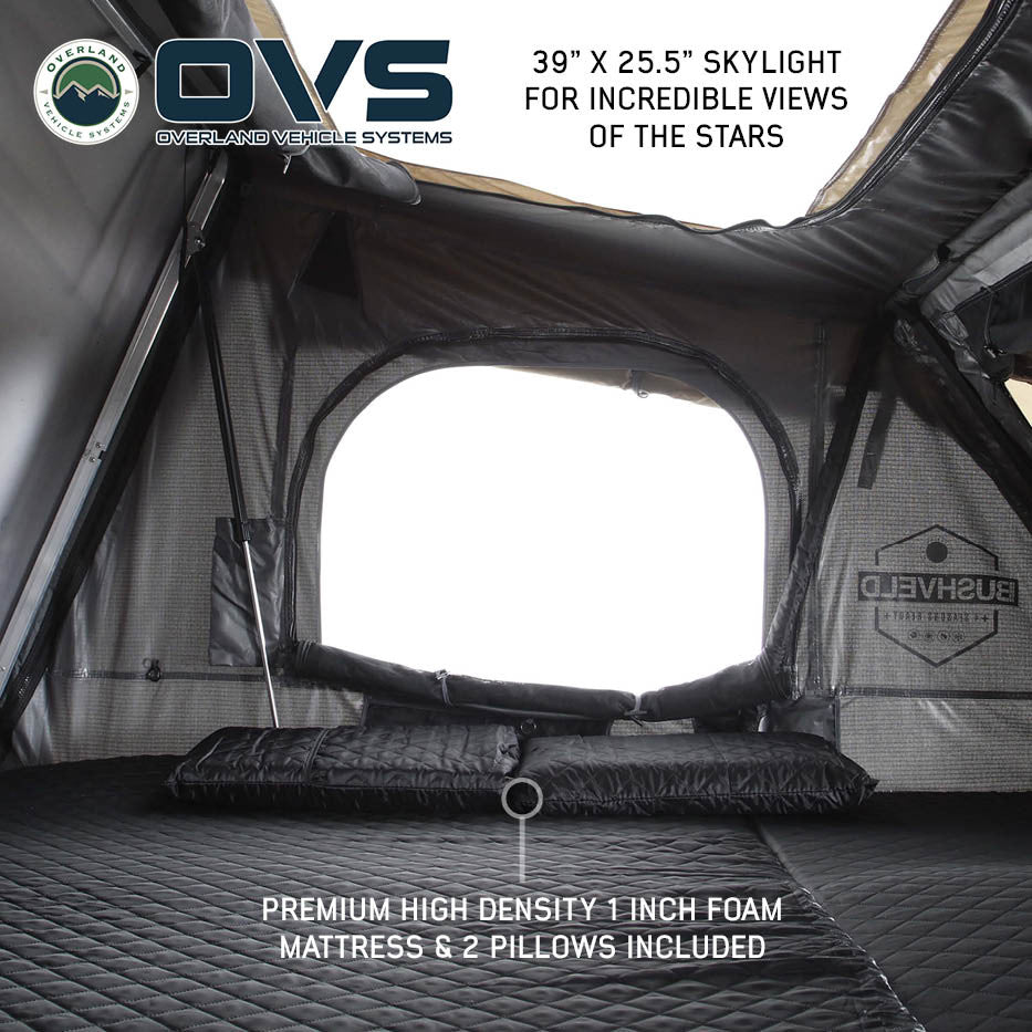 OVS HD Bushveld 4-Person Cantilever Hard Shell Roof Top Tent – Grey Body with Tan Rainfly