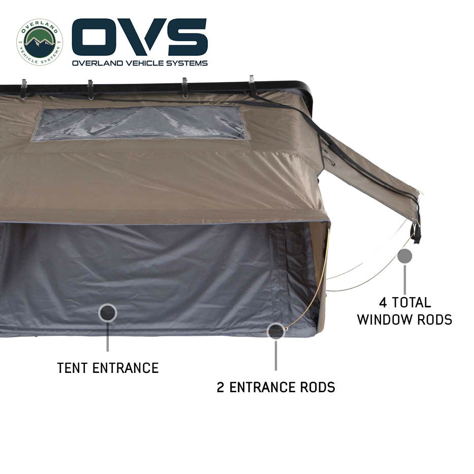 HD Bushveld 4 Person Cantilever Hard Shell Roof Top Tent Grey Body & Tan Rainfly Front