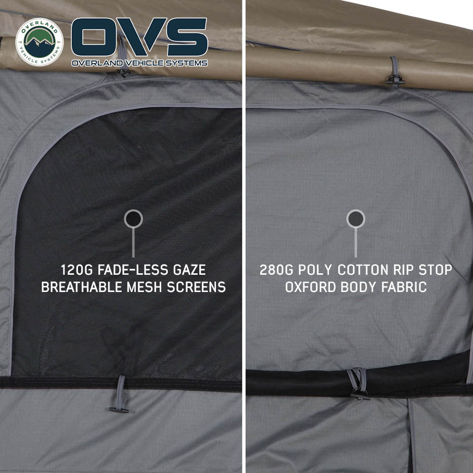 HD Bushveld 4 Person Cantilever Hard Shell Roof Top Tent Grey Body & Tan Rainfly Screen