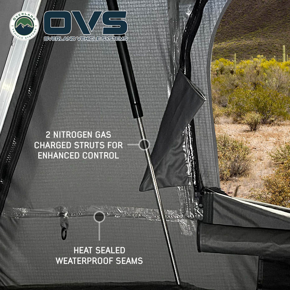 HD Bushveld 2 Person Cantilever Hard Shell Roof Top Tent Grey Body & Tan Rainfly Gas Strut