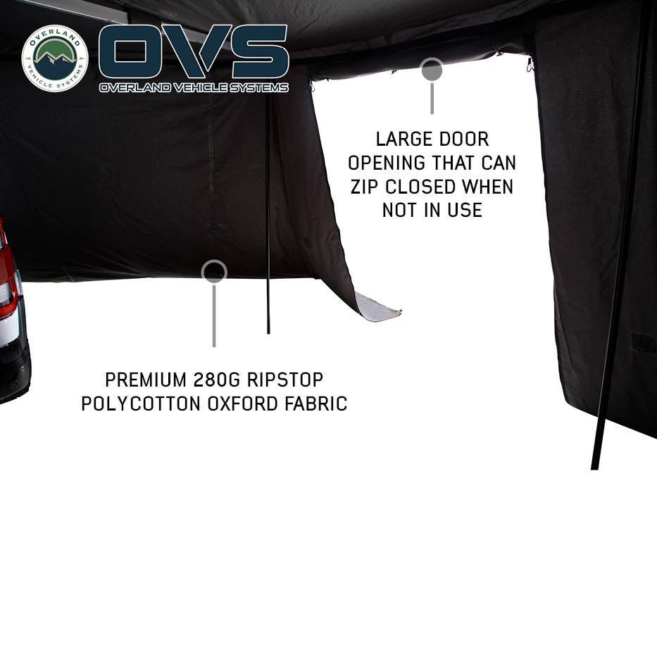 HD Nomadic 270 LTE Awning Walls - Dark Grey with Green Trim Entrance
