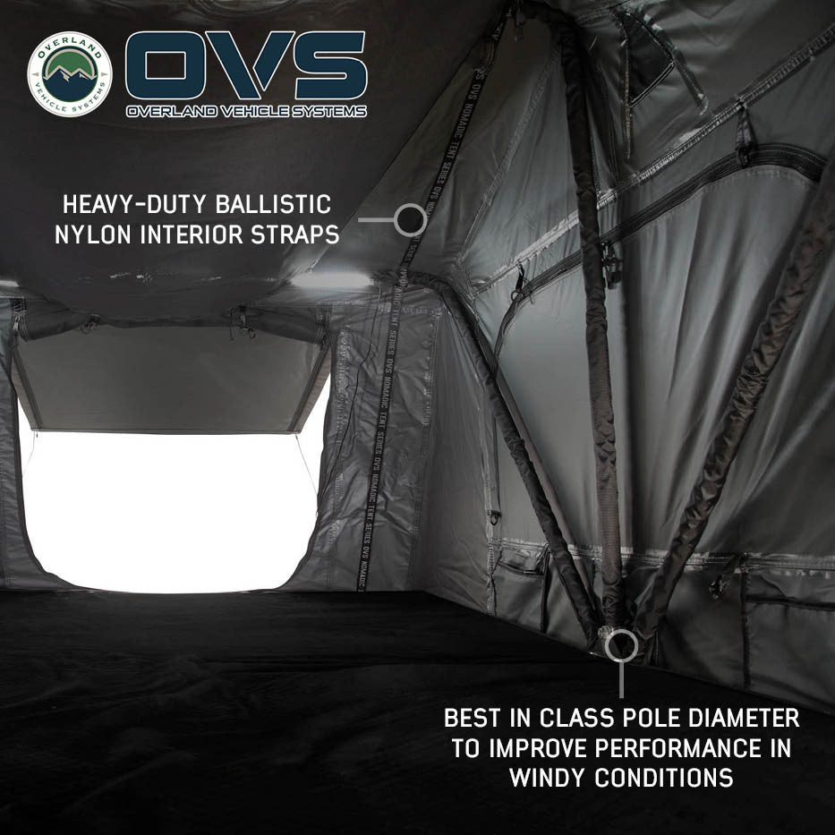 HD Nomadic 2 Person Extended Soft Shell Roof Top Tent, Grey Body & Green Rainfly Internal
