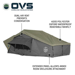 HD Nomadic 2 Person Extended Soft Shell Roof Top Tent, Grey Body & Green Rainfly 3 Quarter