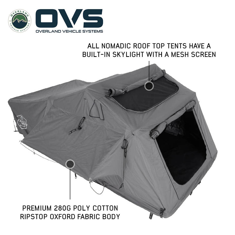 HD Nomadic 3 Person Extended Soft Shell Roof Top Tent, Grey Body & Green Rainfly Bare