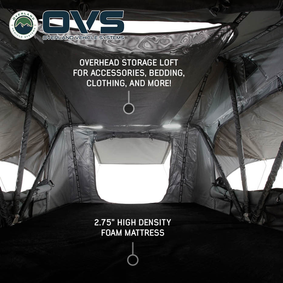 HD Nomadic 2 Person Standard Soft Shell Roof Top Tent, Grey Body & Green Rainfly Internal