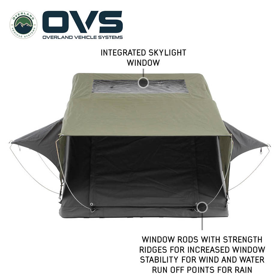 HD Nomadic 2 Person Standard Soft Shell Roof Top Tent, Grey Body & Green Rainfly Entrance