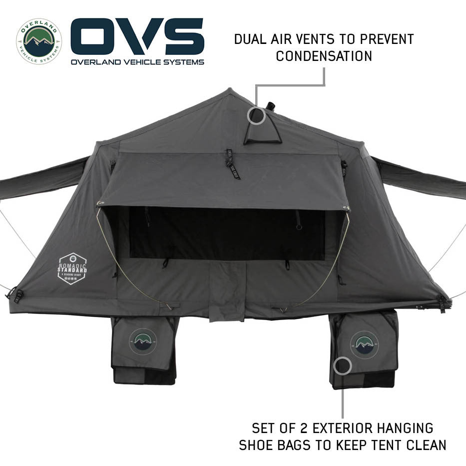 HD Nomadic 3 Person Standard Soft Shell Roof Top Tent, Grey Body & Green Rainfly Side