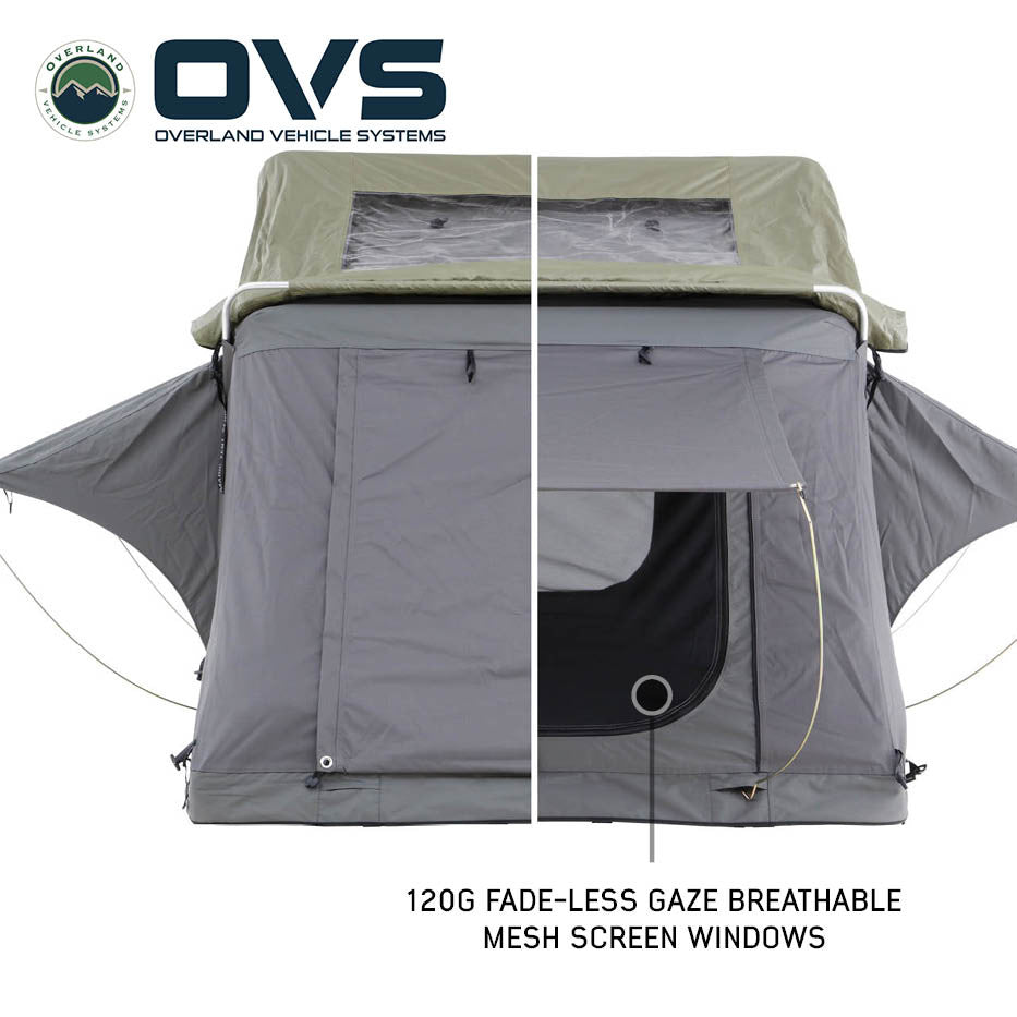 HD Nomadic 3 Person Standard Soft Shell Roof Top Tent, Grey Body & Green Rainfly Screens