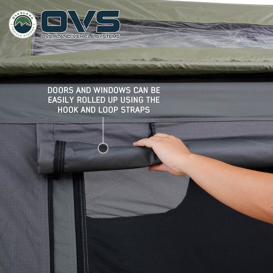 HD Nomadic 3 Person Standard Soft Shell Roof Top Tent, Grey Body & Green Rainfly Roll Up