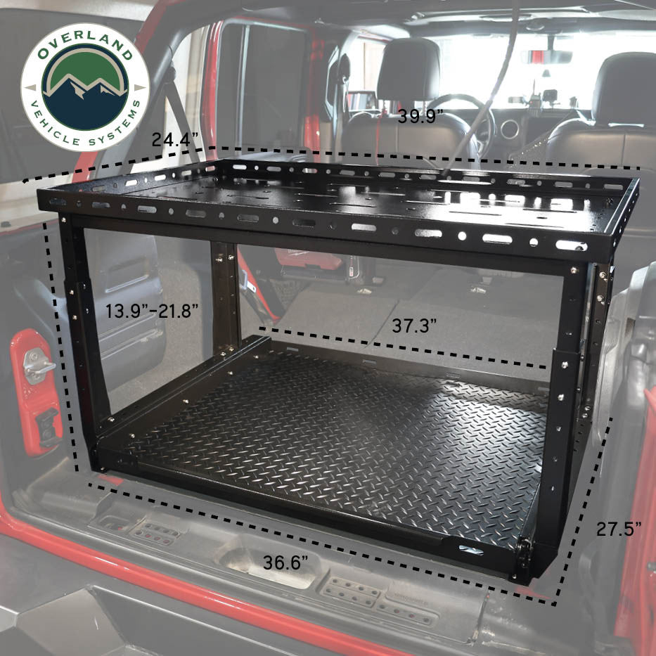 Cargo Storage Rack with Shelf and Sliding Extension Inside