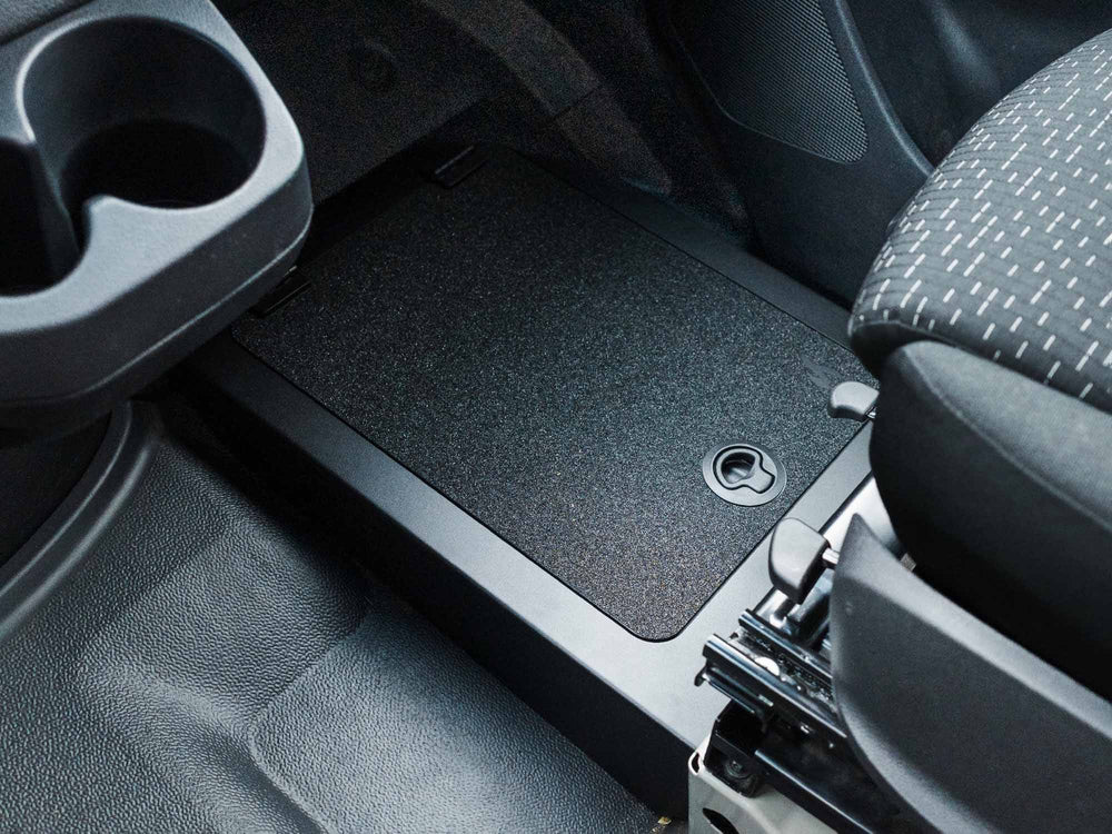 Sprinter Foot Rest with storage compartment installed in Sprinter camper van