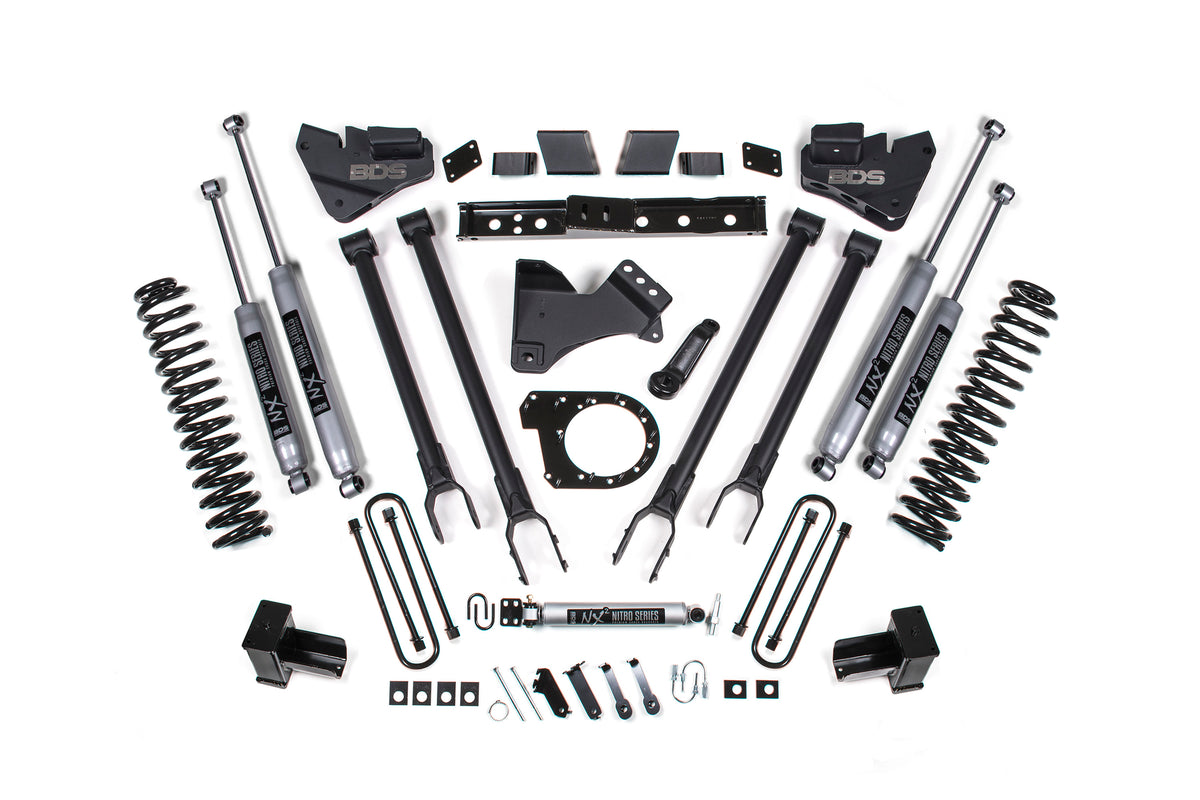6 Inch Lift Kit | 4-Link Conversion | Ford F250/F350 Super Duty (17-19) 4WD | Diesel - 5 Inch Block with 3 Leaf Main / FOX 2.0 Performance Series