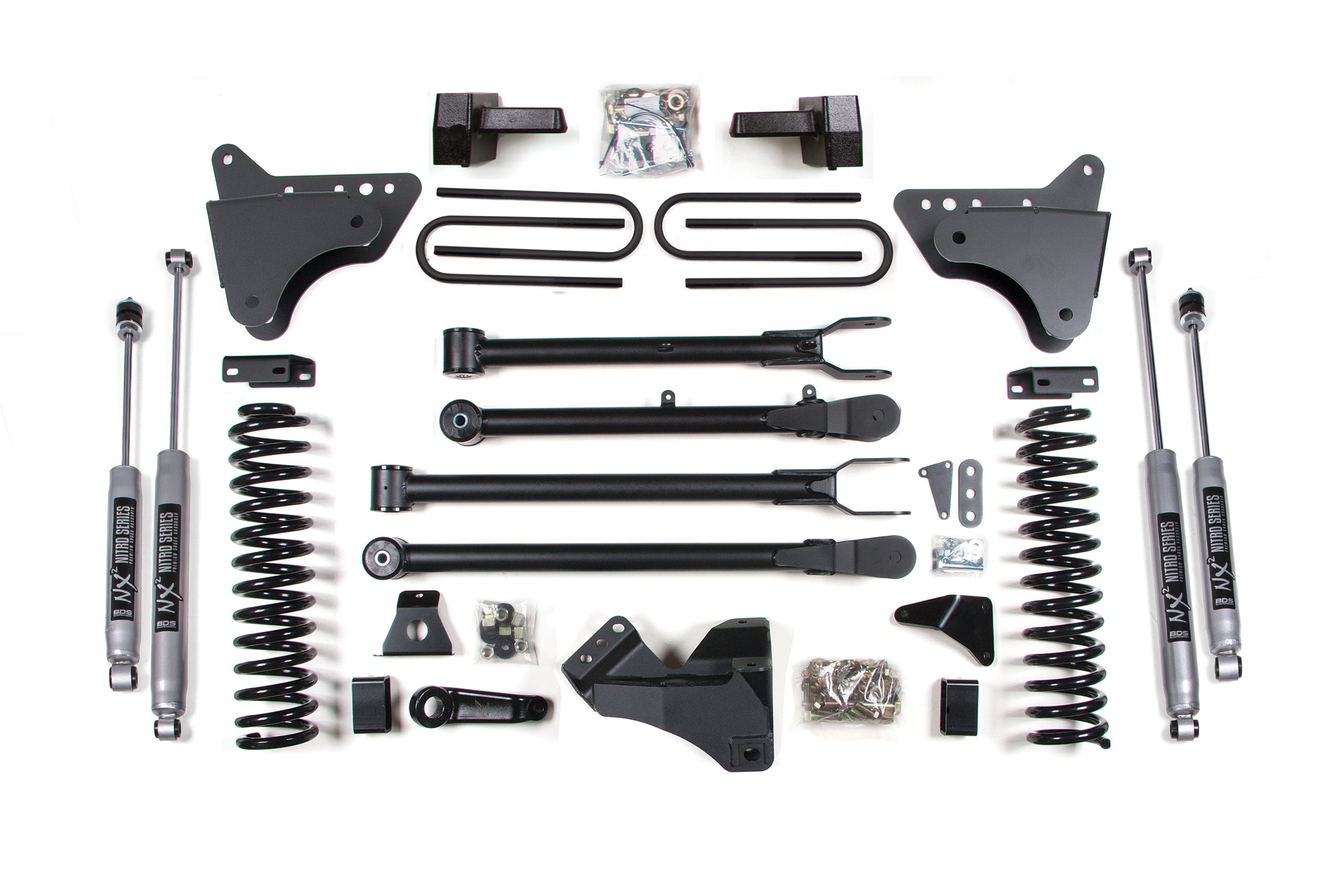 6 Inch Lift Kit w/ 4-Link | Ford F250/F350 Super Duty (05-07) 4WD | Diesel - 3 Inch Block Kit + Add-A-Leaf With Overload / NX2 Nitro Series