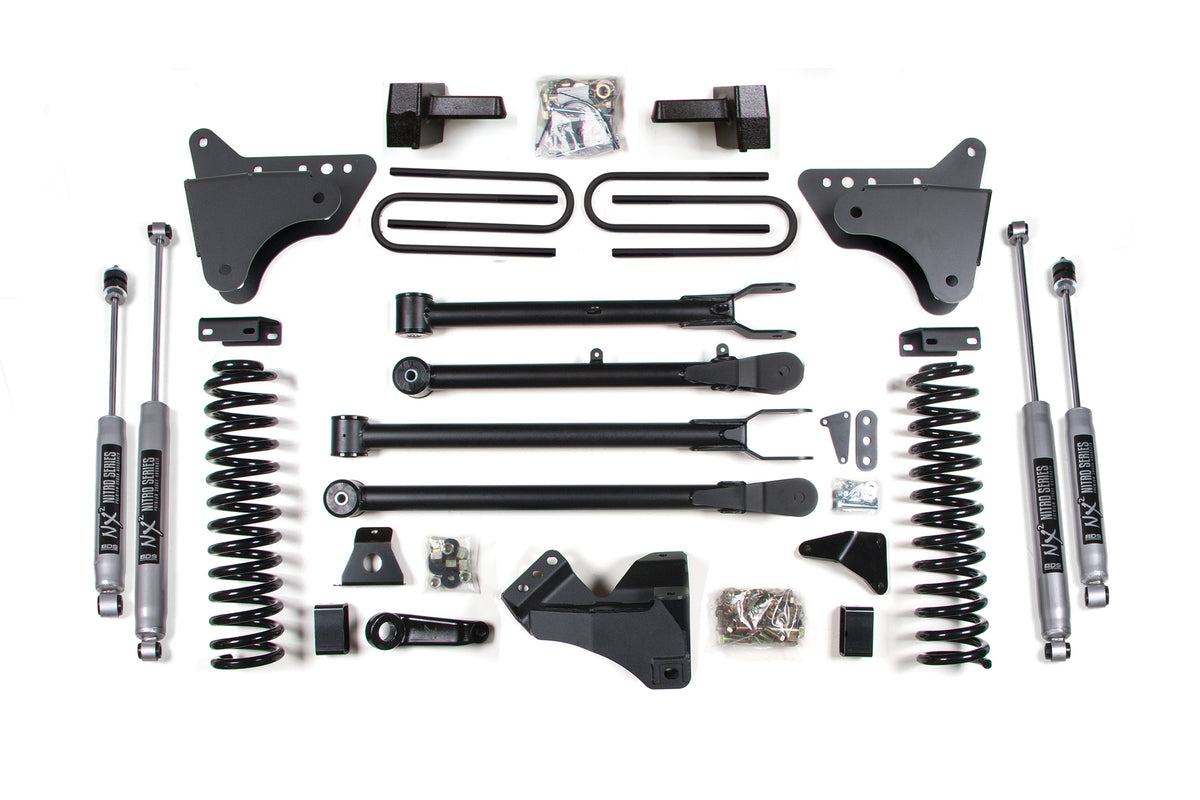 6 Inch Lift Kit w/ 4-Link | Ford F250/F350 Super Duty (05-07) 4WD | Gas - 3 Inch Block Kit + Add-A-Leaf Without Overload / FOX 2.0 Performance Series
