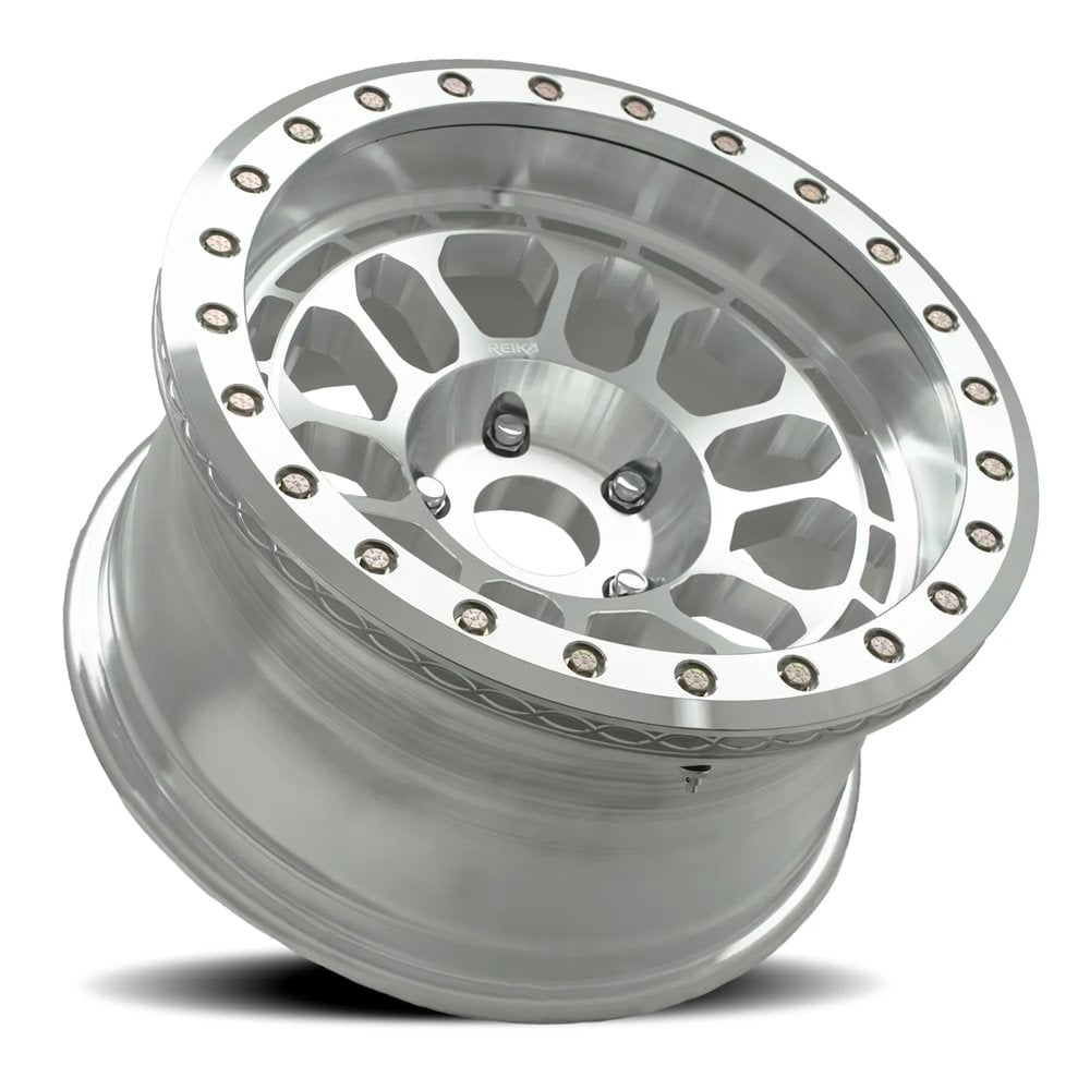 Reika R35 Rambler Beadlock wheel in Machined – lay-down view