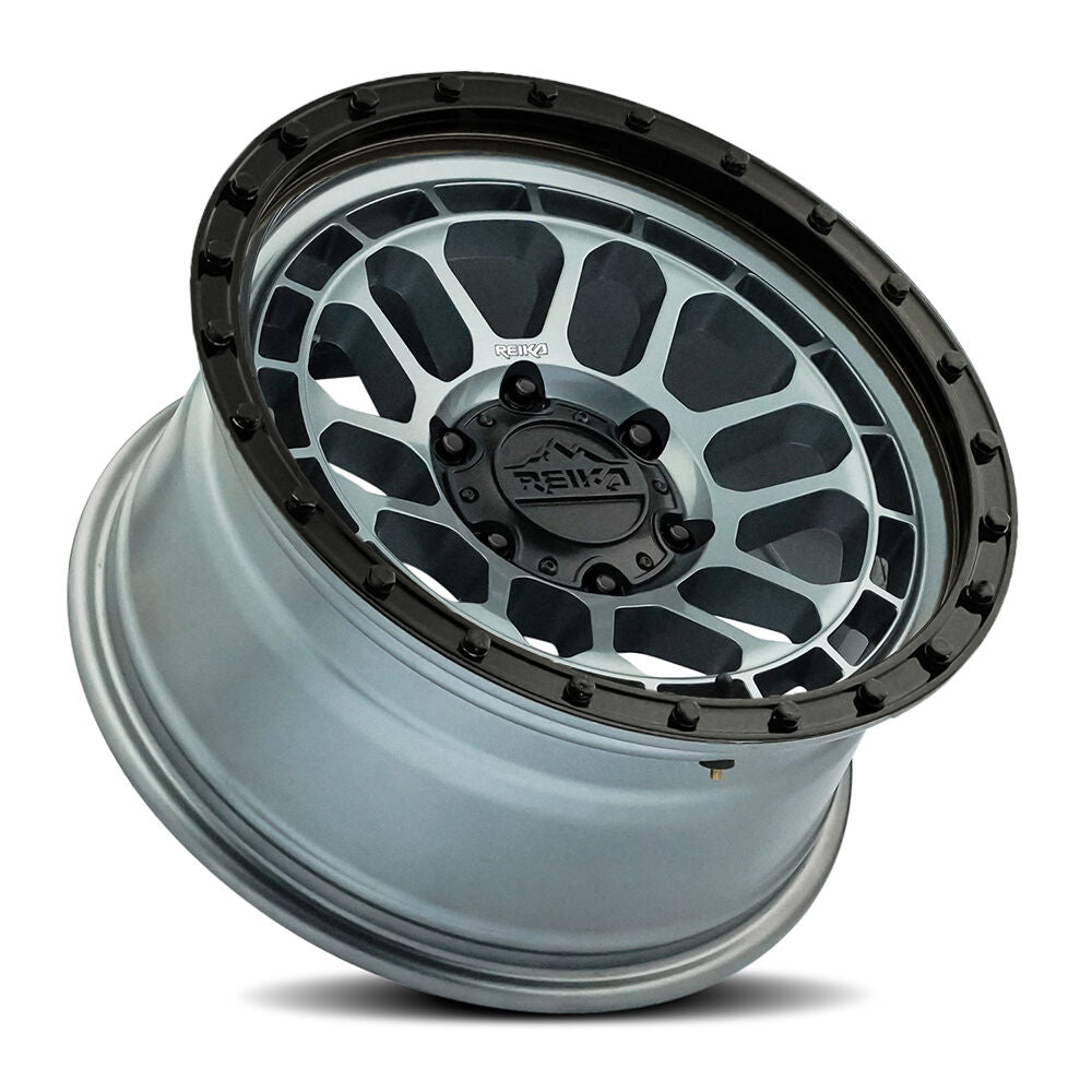 Reika R35 Rambler wheel in Gloss Graphite / Gloss Black Ring – lay-down view