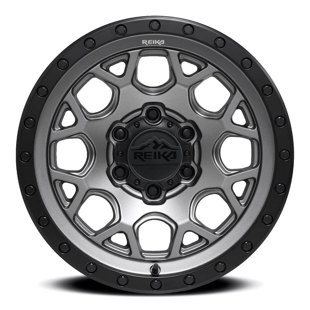 Reika R45 Marauder wheel in Gunmetal Grey / Satin Black Ring – face view