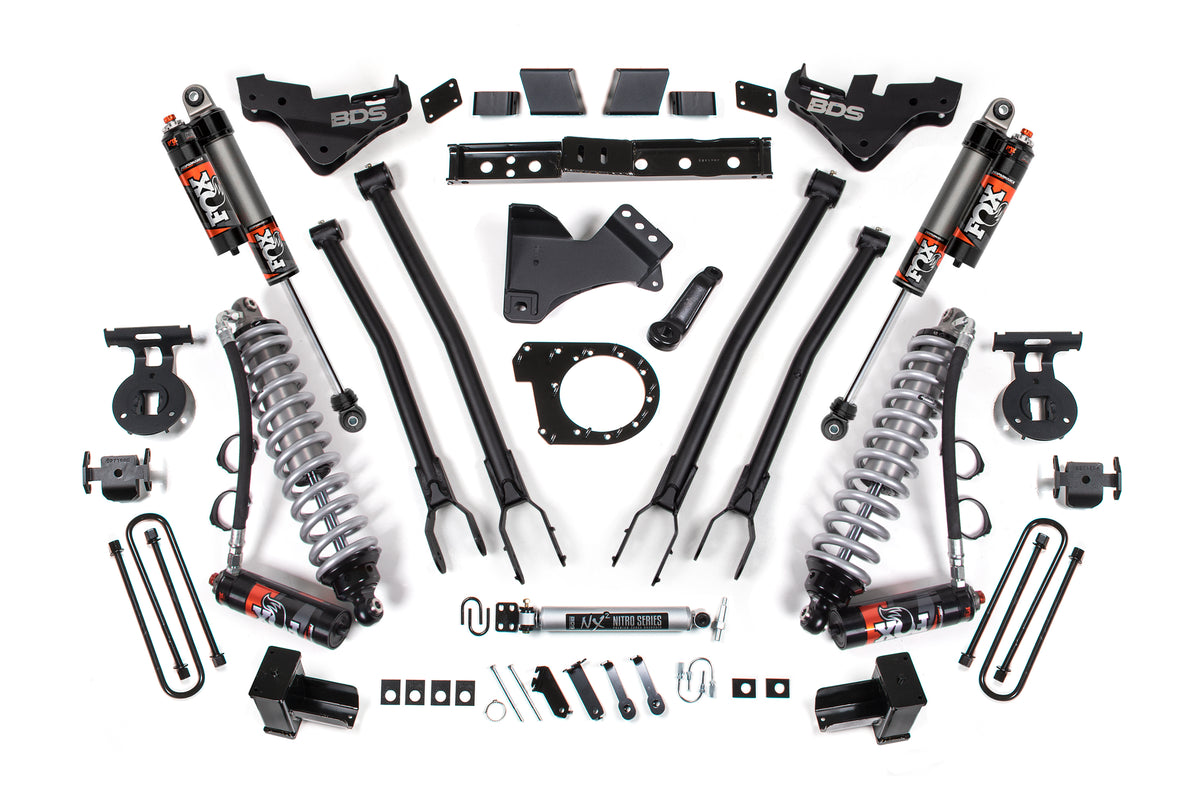 7 Inch Lift Kit w/ 4-Link | FOX 2.5 Performance Elite Coilover Conversion | Ford F250/F350 Super Duty (23-26) 4WD | Diesel - Leaf Springs