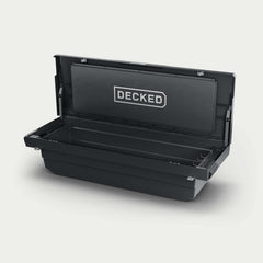 [DTB2-BLK, DTB2T22-BLK] Black Truck Tool Box with 'DECKED' branding on a light gray background